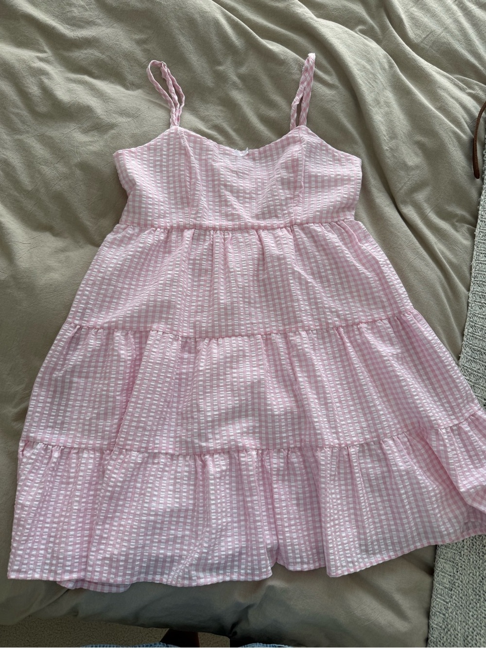 Altar'd State Pink Gingham Tiered Spaghetti-Strap Dress - Picture 4 of 5